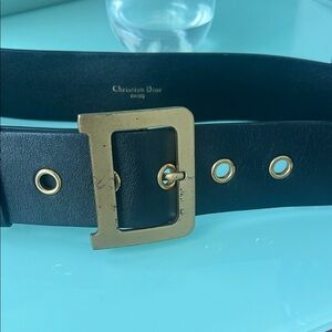Dior Black Leather Belt with Gold Buckle